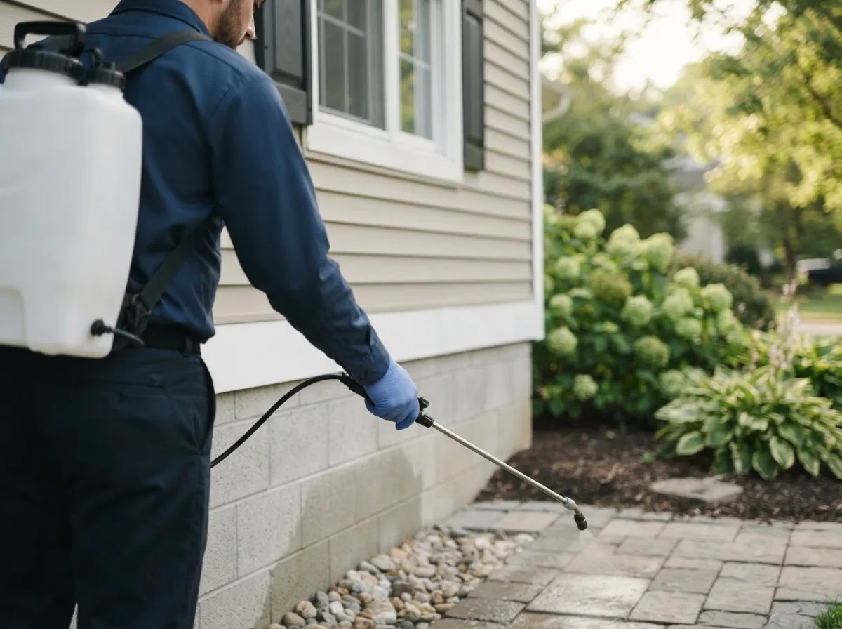 Pest control technician inspecting a home in Bouckville, NY